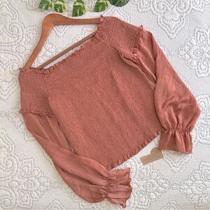 Lucy Paris | Women’s Isabella Smocked Off The Shoulder Top Orange Size L